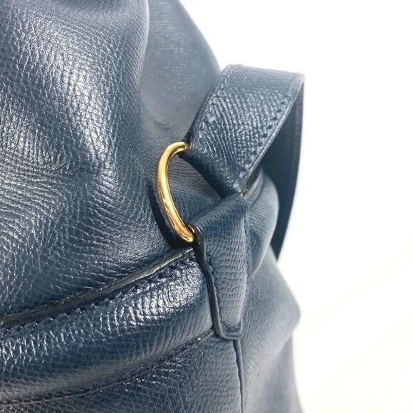 HERMES Tassel fringe Manjoire Drawstring bag Shoulder Bag Leather Navy - Picture 10 of 15